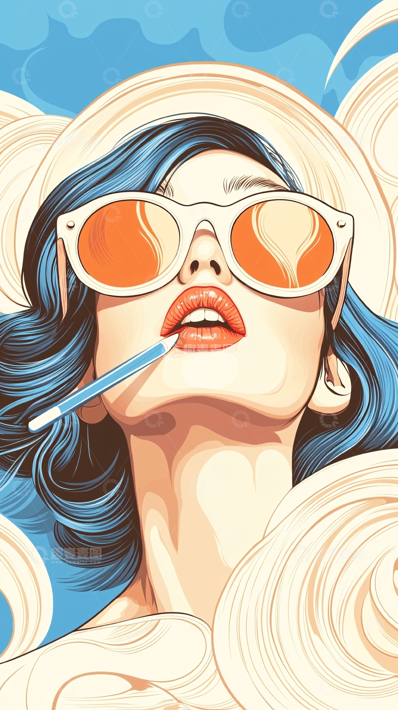 高清大图下载【趣麦麦图】时尚复古风格插画人物图