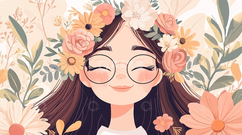 高清大图下载【趣麦麦图】花环女孩插画素材