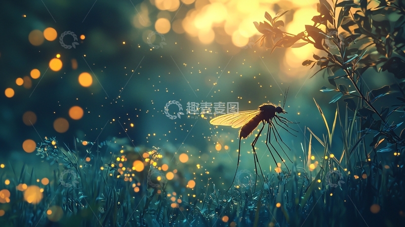 高清大图下载【趣麦麦图】夏日夜晚萤火虫与昆虫的梦幻场景