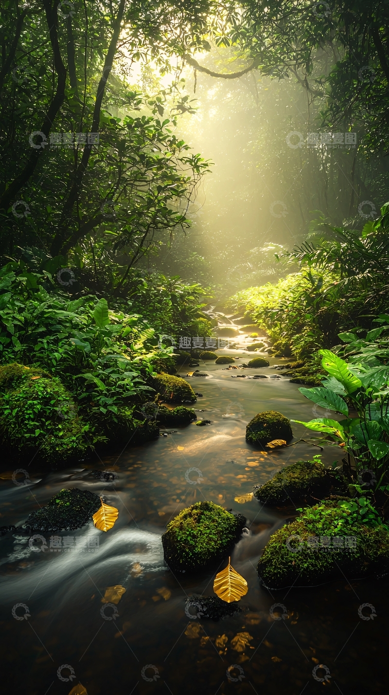 高清大图下载【趣麦麦图】阳光森林小溪自然风光