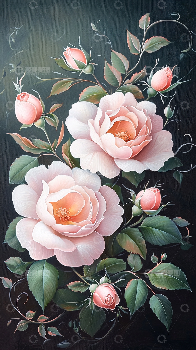 高清大图下载【趣麦麦图】粉红玫瑰花束插画