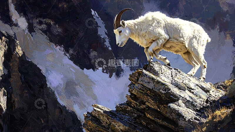 高清大图下载【趣麦麦图】雪山上的山羊