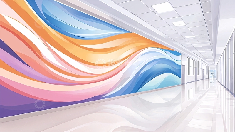 高清大图下载【趣麦麦图】现代走廊抽象艺术墙画