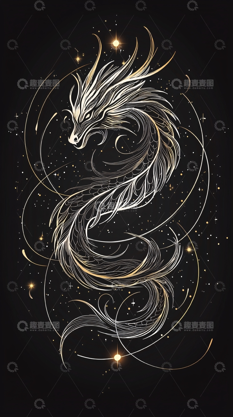 高清大图下载【趣麦麦图】金色龙纹身图案背景