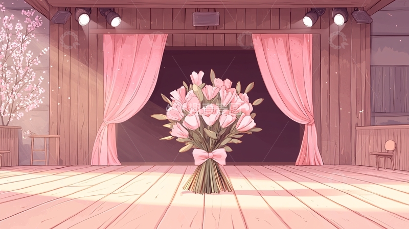 高清大图下载【趣麦麦图】粉色舞台上的花束