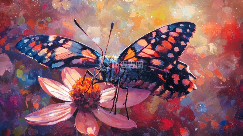 高清大图下载【趣麦麦图】色彩斑斓的蝴蝶与花朵