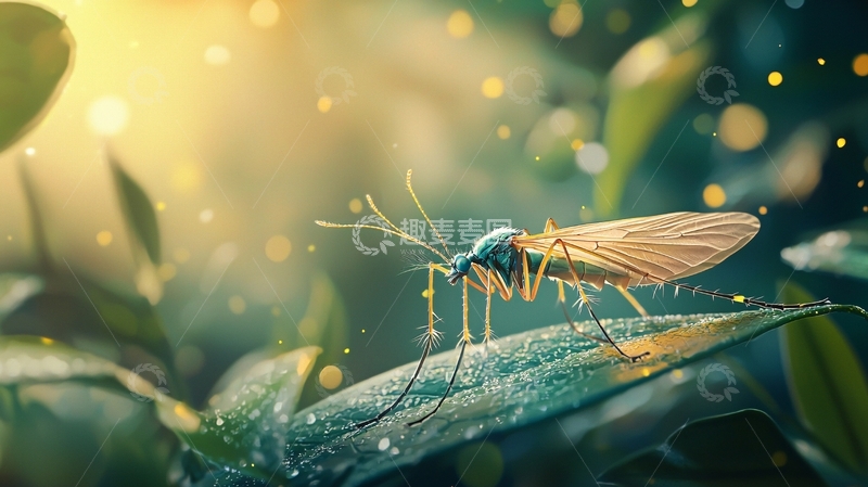高清大图下载【趣麦麦图】夏日清晨绿叶上的昆虫