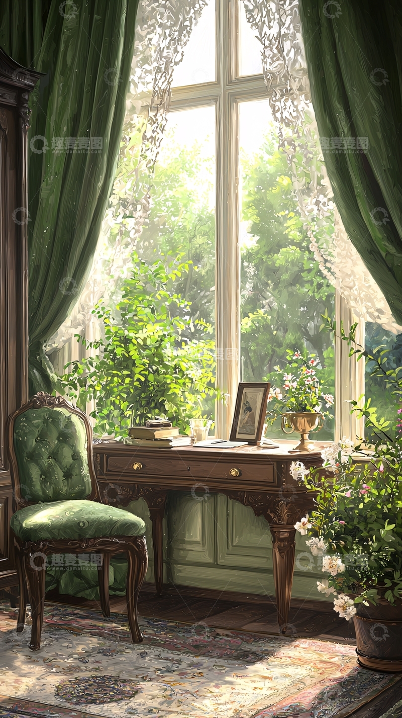 高清大图下载【趣麦麦图】阳光洒满书房的宁静时光