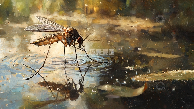 高清大图下载【趣麦麦图】蚊子在水面上吸食液体