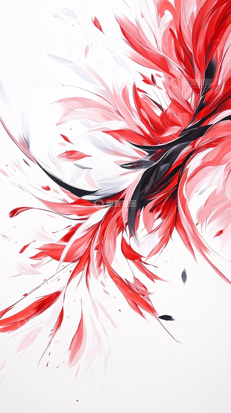 高清大图下载【趣麦麦图】红白抽象羽毛艺术背景