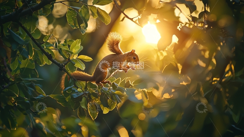 高清大图下载【趣麦麦图】夕阳下的松鼠