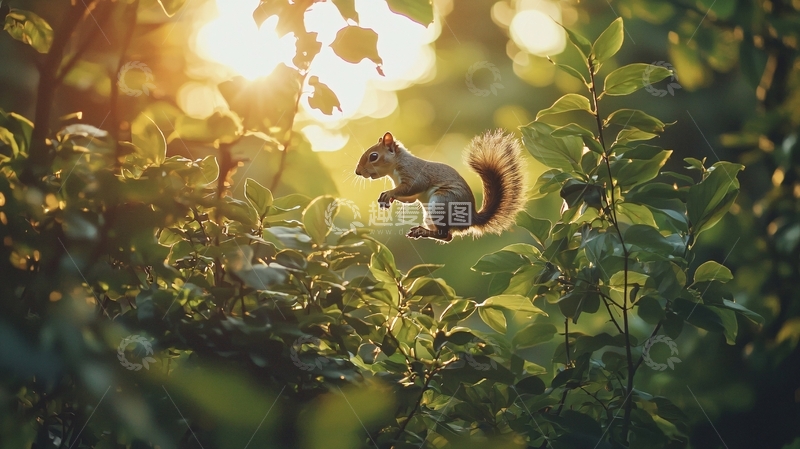 高清大图下载【趣麦麦图】阳光下的松鼠跳跃瞬间