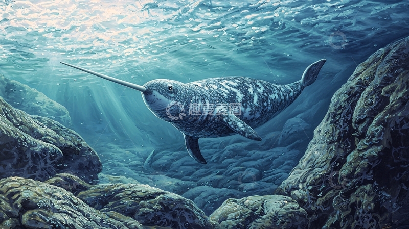高清大图下载【趣麦麦图】深海中的独角鲸