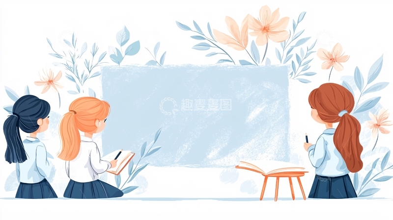 高清大图下载【趣麦麦图】三个女孩在教室前学习