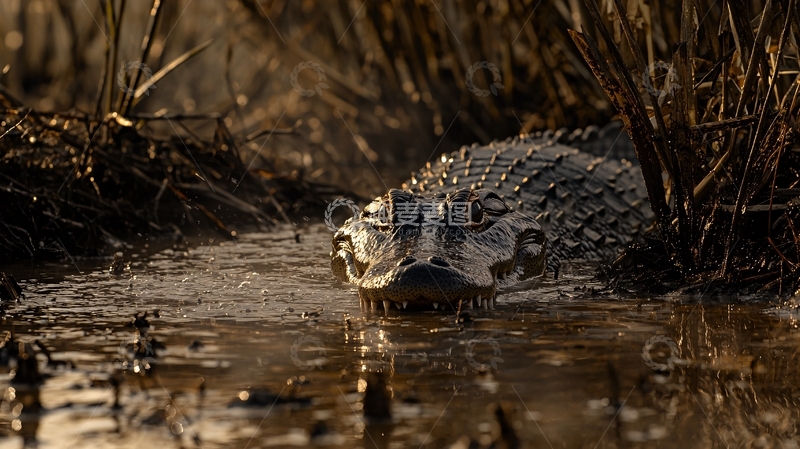高清大图下载【趣麦麦图】水中鳄鱼的特写镜头