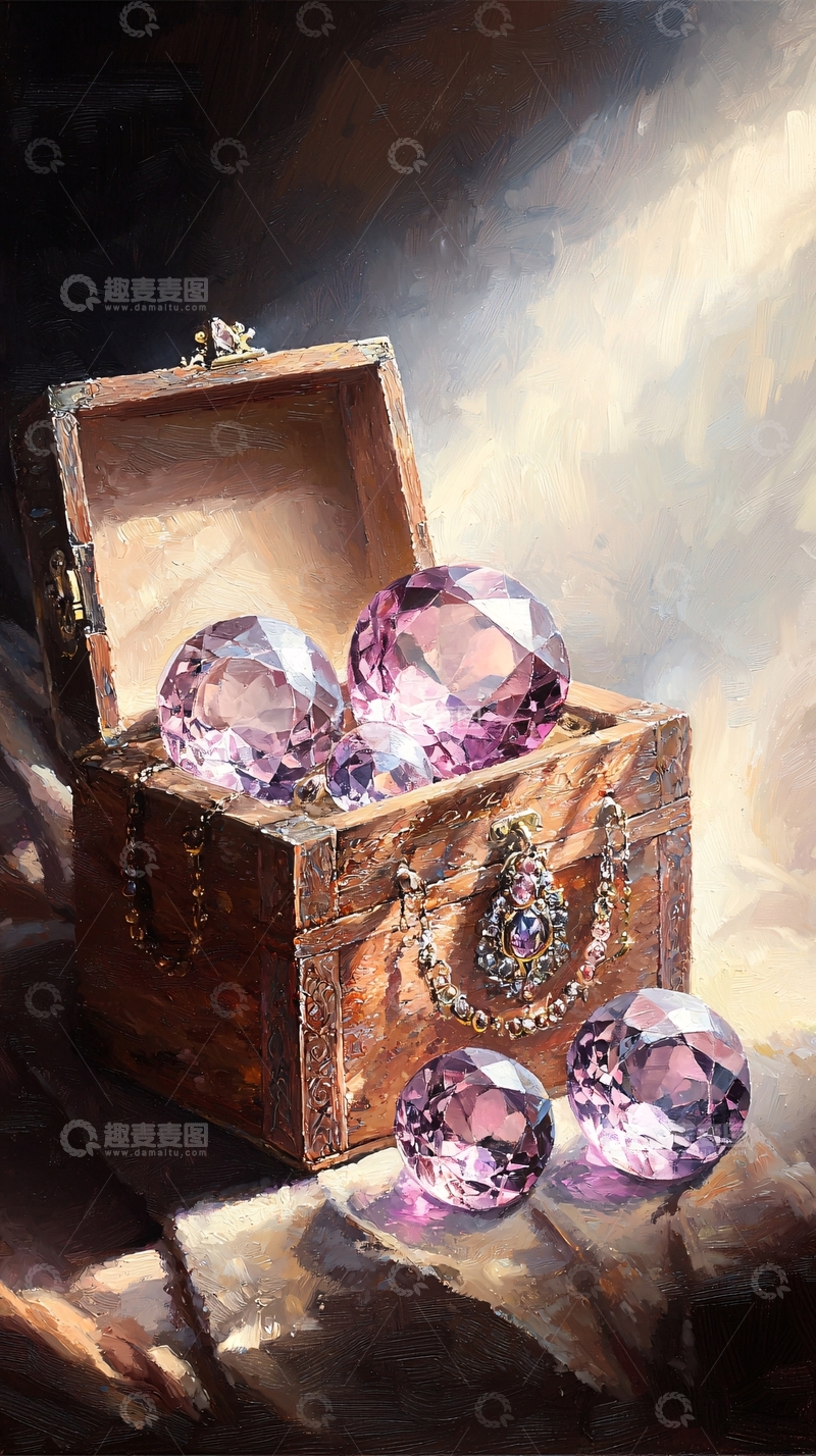 高清大图下载【趣麦麦图】宝石与古箱的艺术画作