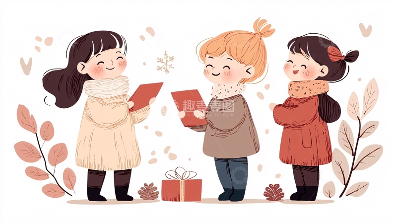 高清大图下载【趣麦麦图】冬日温馨礼物分享时刻