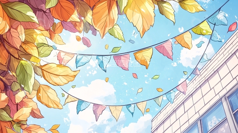 高清大图下载【趣麦麦图】秋日校园装饰挂饰背景图
