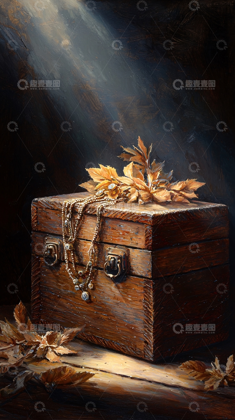 高清大图下载【趣麦麦图】秋日阳光下的古董木箱