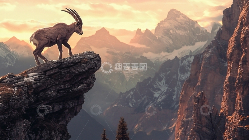 高清大图下载【趣麦麦图】山羊在悬崖边的壮丽景色