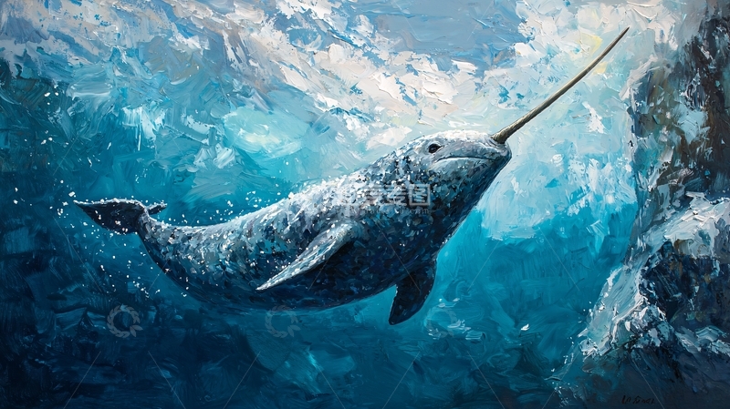 高清大图下载【趣麦麦图】鲸鱼与海浪的艺术画