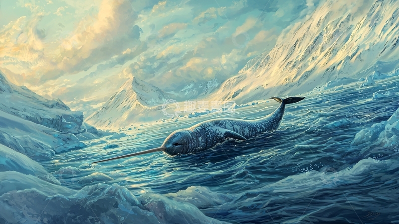 高清大图下载【趣麦麦图】北极海豚在冰川中游泳