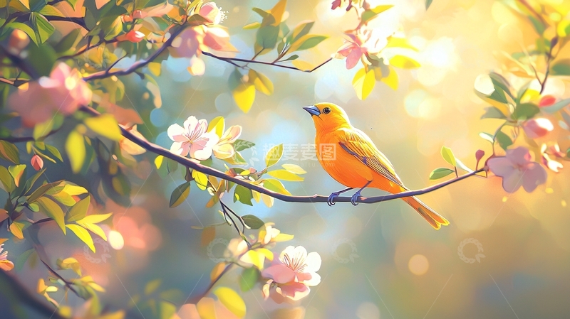 高清大图下载【趣麦麦图】春天里的鸟与花