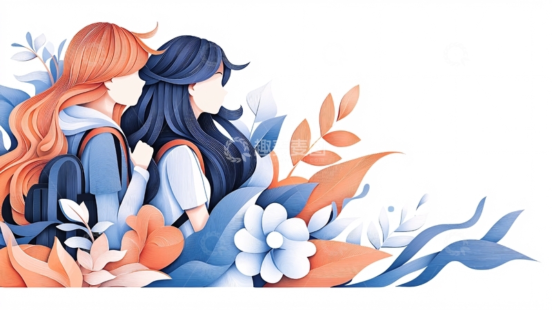 高清大图下载【趣麦麦图】秋日校园背影插画