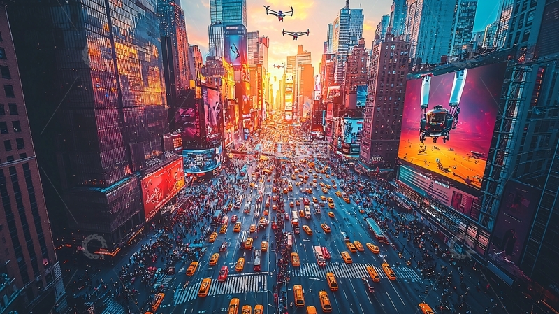 高清大图下载【趣麦麦图】未来都市中的个人飞行器场景