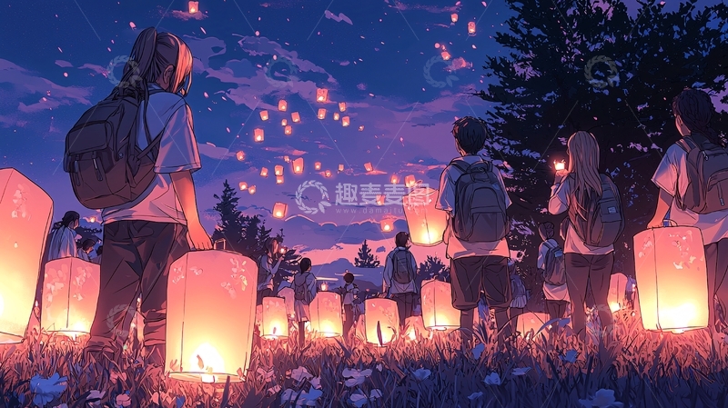 高清大图下载【趣麦麦图】放飞天灯的夜晚