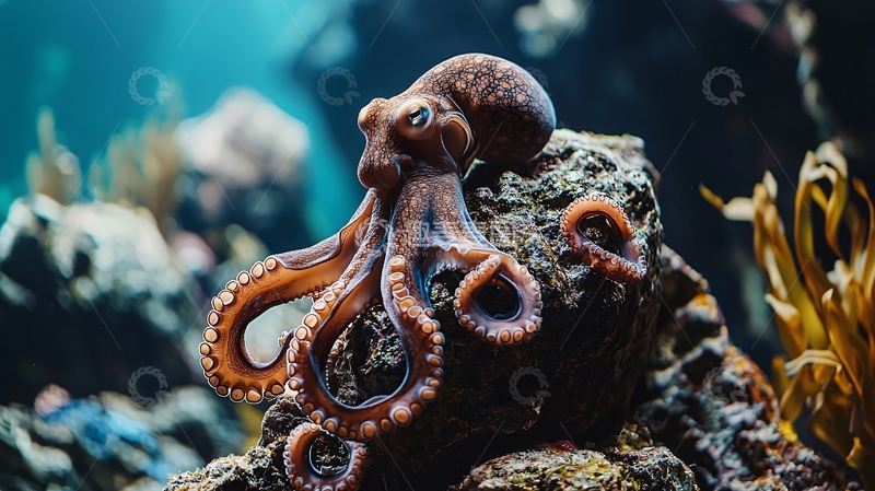 高清大图下载【趣麦麦图】深海章鱼与珊瑚礁