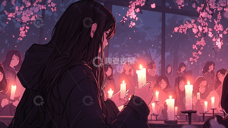 高清大图下载【趣麦麦图】樱花树下的烛光祈祷
