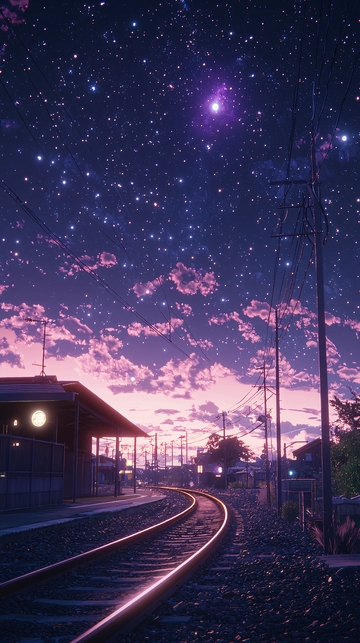 夜空下的火车站