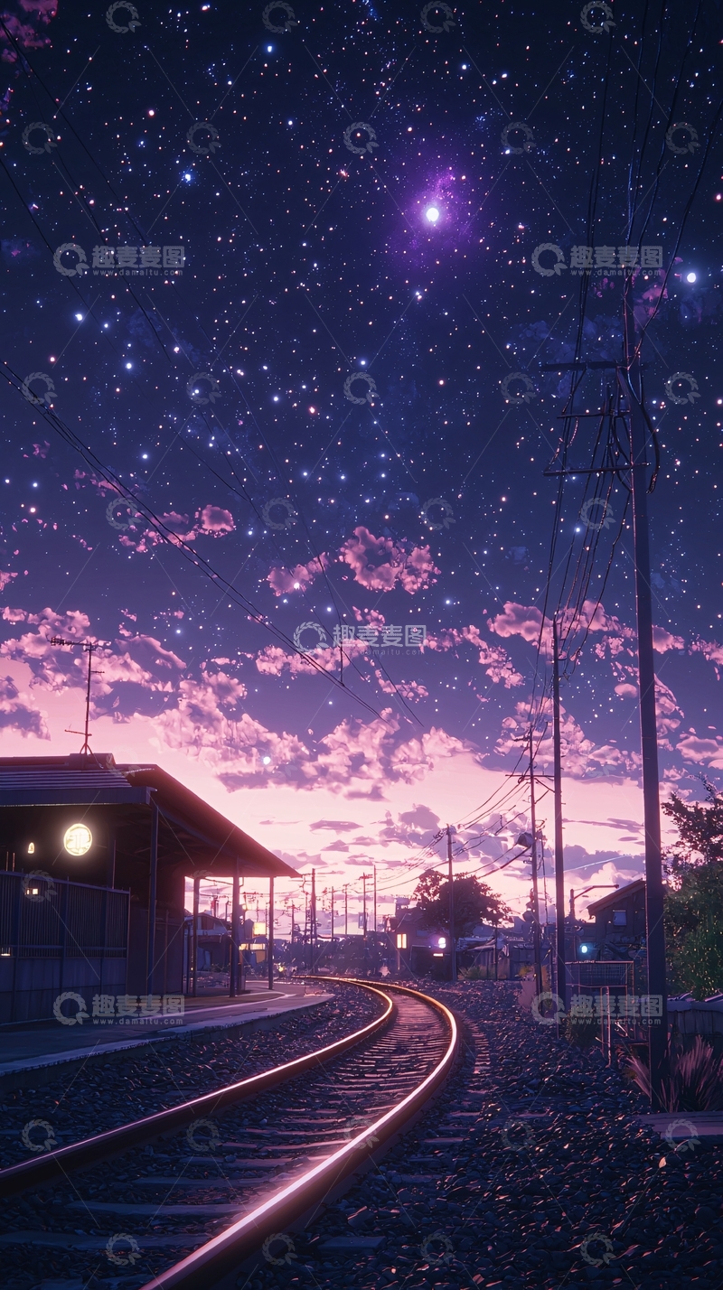高清大图下载【趣麦麦图】夜空下的火车站