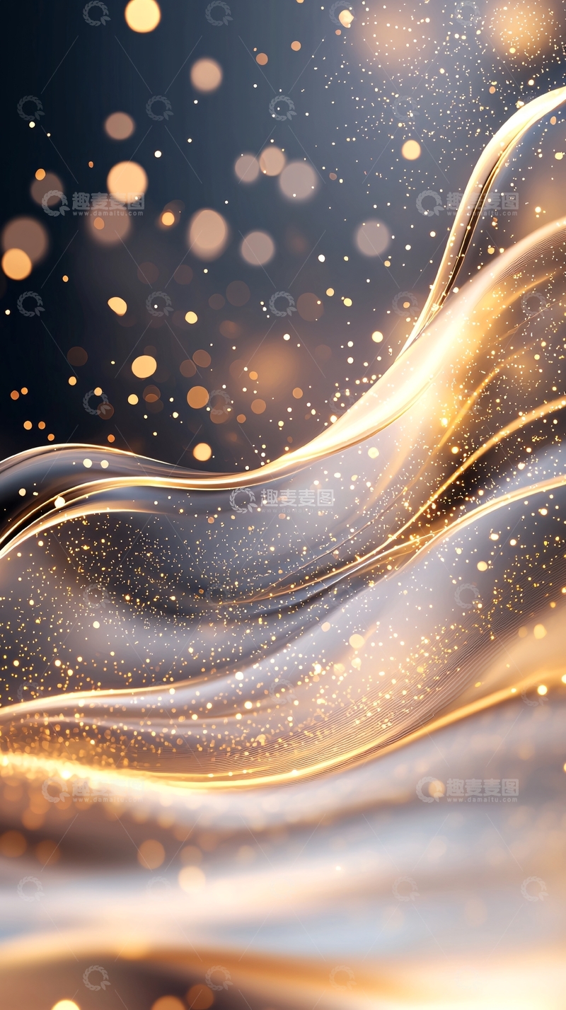高清大图下载【趣麦麦图】金色波浪光点抽象背景
