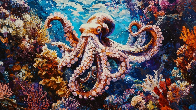 高清大图下载【趣麦麦图】色彩斑斓的海底章鱼