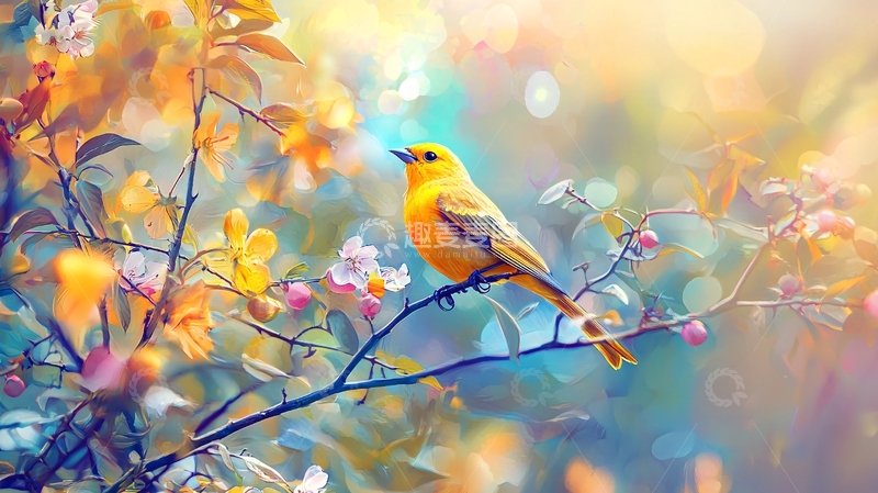 高清大图下载【趣麦麦图】春天里的鸟与花