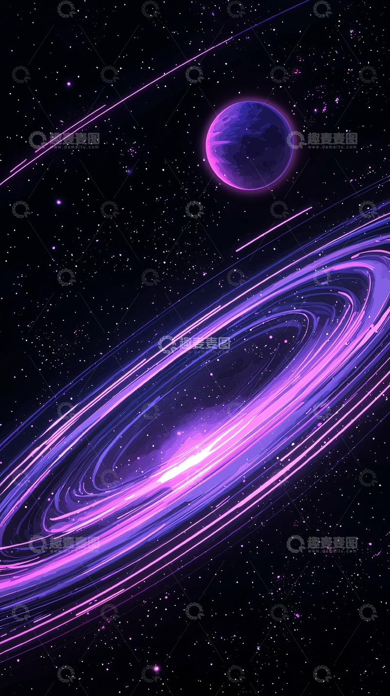 高清大图下载【趣麦麦图】紫色星球与光带的艺术插画