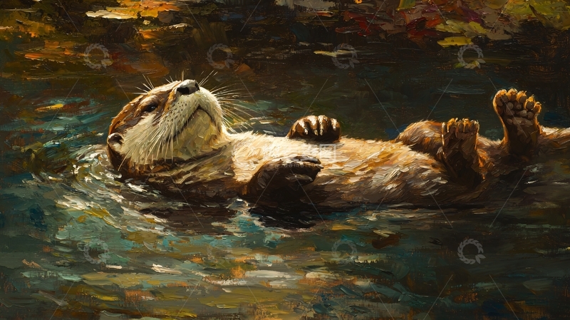 高清大图下载【趣麦麦图】水中的海獭艺术画