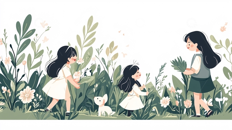 高清大图下载【趣麦麦图】母女三人花丛中玩耍