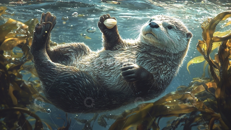 高清大图下载【趣麦麦图】水下嬉戏的海獭