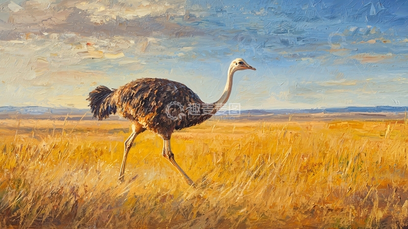 高清大图下载【趣麦麦图】非洲鸵鸟草原漫步