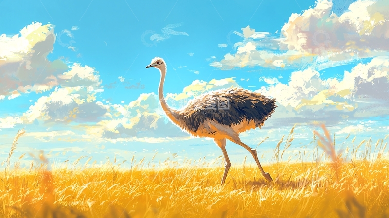 高清大图下载【趣麦麦图】鸵鸟漫步在金色草原