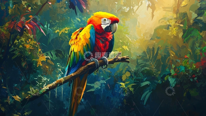 高清大图下载【趣麦麦图】热带雨林中的五彩鹦鹉
