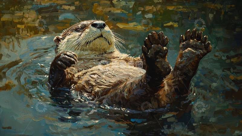高清大图下载【趣麦麦图】水中的海獭艺术画
