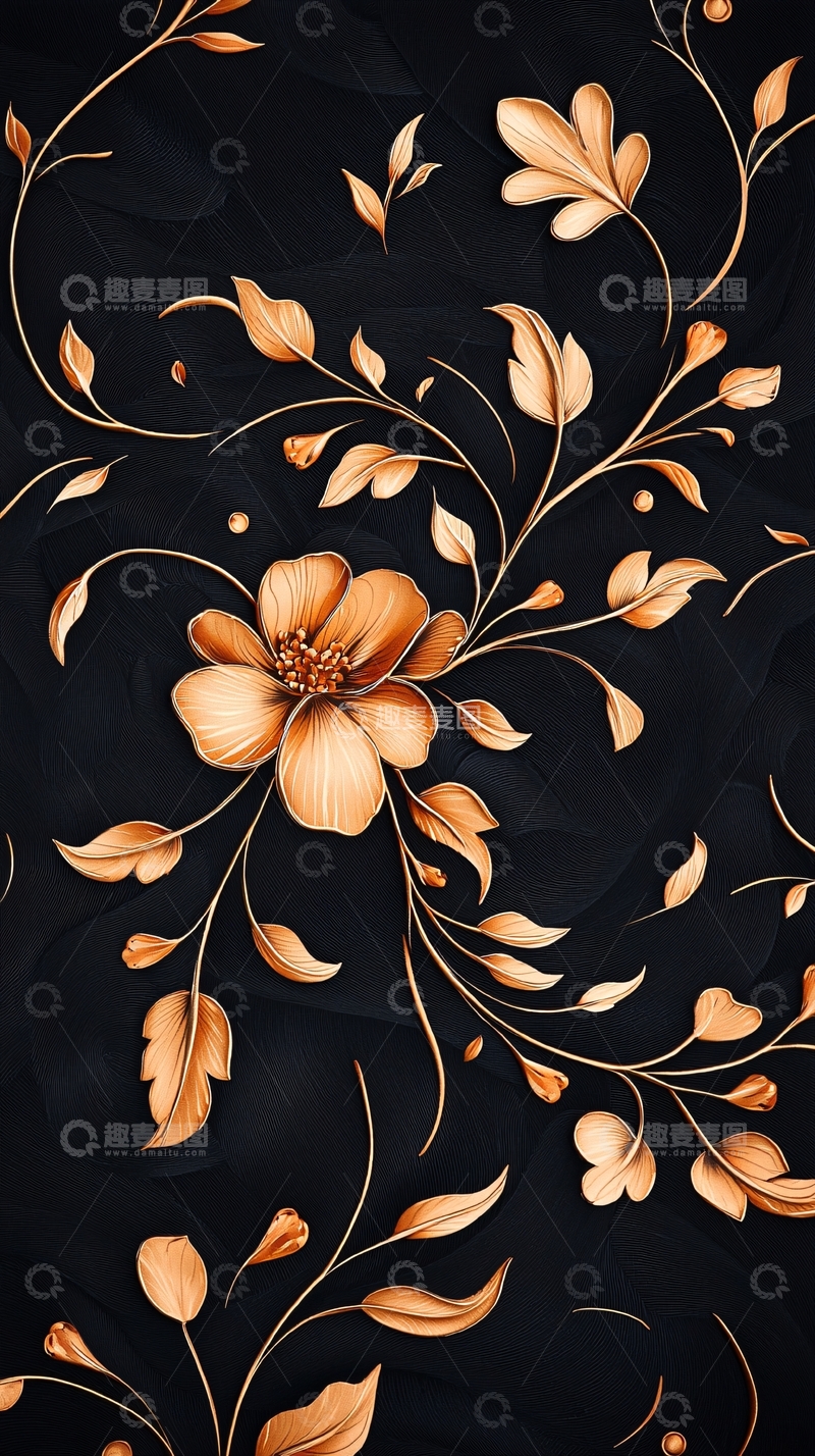 高清大图下载【趣麦麦图】金色花卉艺术图案背景