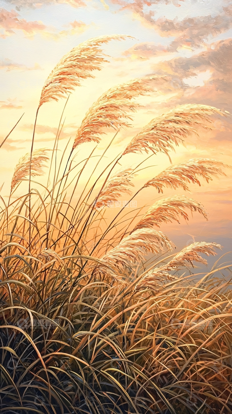 高清大图下载【趣麦麦图】夕阳下的芦苇丛