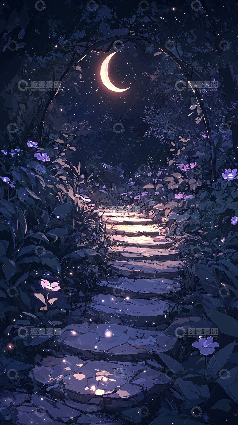 高清大图下载【趣麦麦图】月光下的石径