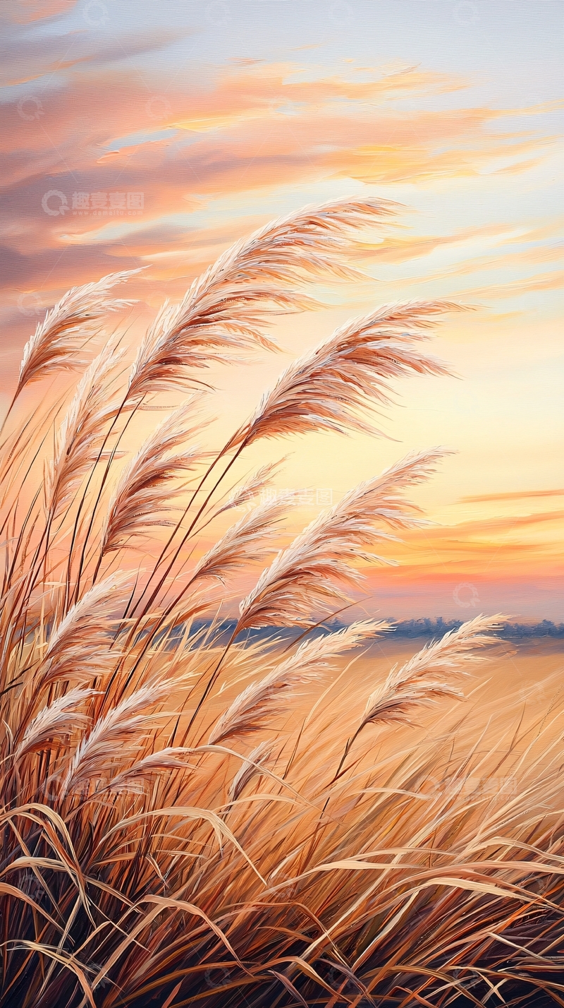 高清大图下载【趣麦麦图】秋日芦苇夕阳美景