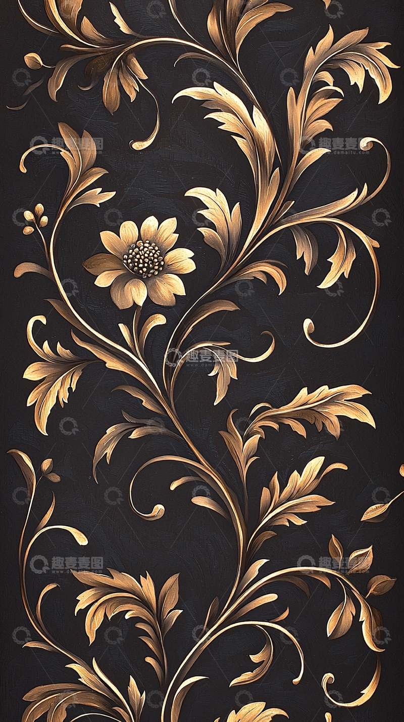 高清大图下载【趣麦麦图】金色花卉装饰图案背景